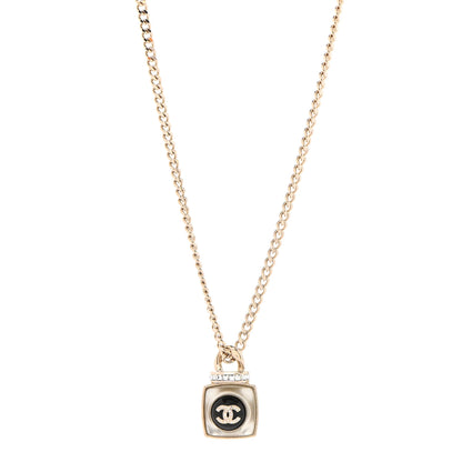 Chanel Crystal Resin CC Perfume Bottle Necklace Gold 1 of 5