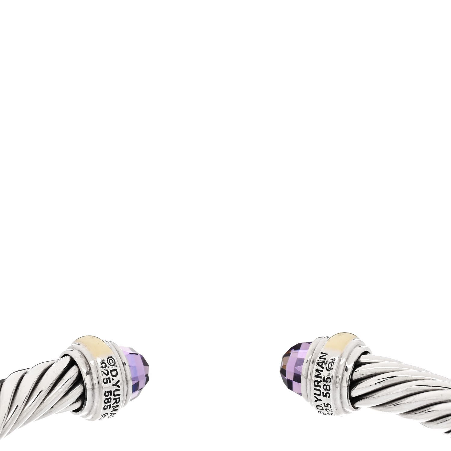 David Yurman Sterling Silver 14K Yellow Gold Amethyst 7mm Cable Classics Bracelet 3 of 3