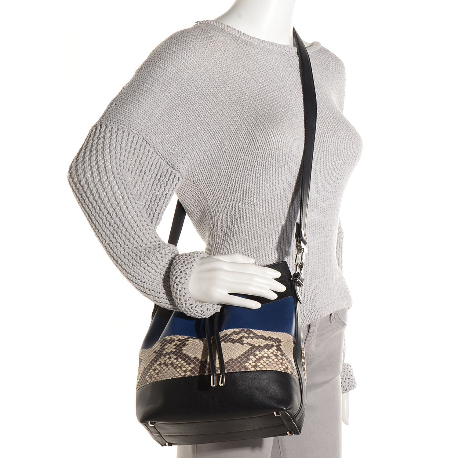Proenza Schouler Smooth Leather Watersnake Patchwork Medium Bucket Bag Cadet 2 of 7