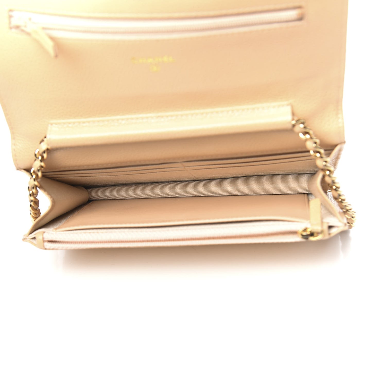 Caviar Quilted Wallet On Chain WOC Beige