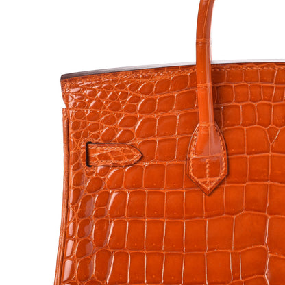 Hermes Shiny Niloticus Crocodile Birkin 25 Orange 8 of 30