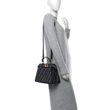 Fendi Chenille Vitello Seta FF Small Peekaboo I SEE U Satchel Grigio Blue Notte 2 of 13