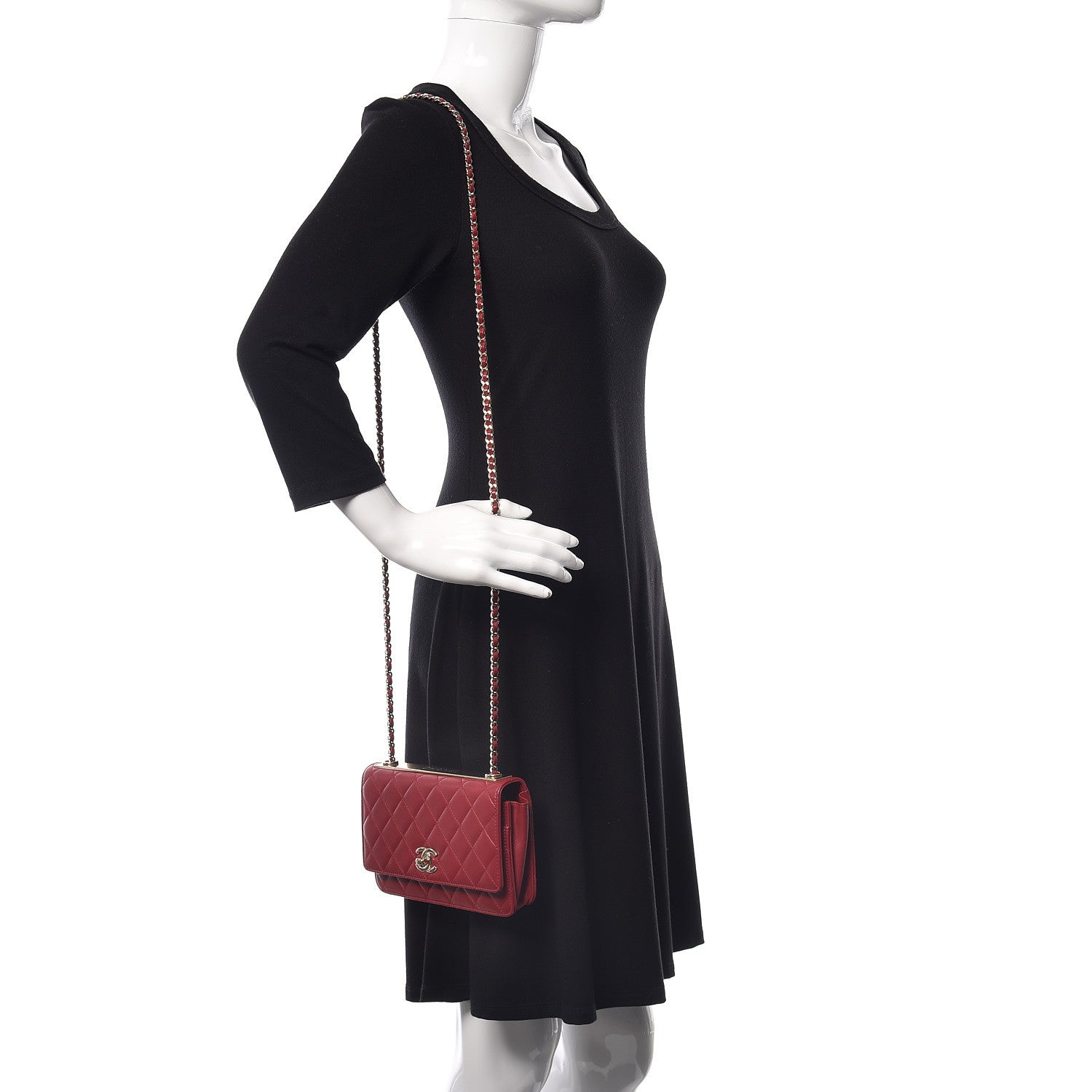Chanel Lambskin Quilted Trendy CC Wallet On Chain WOC Dark Red 2 of 14