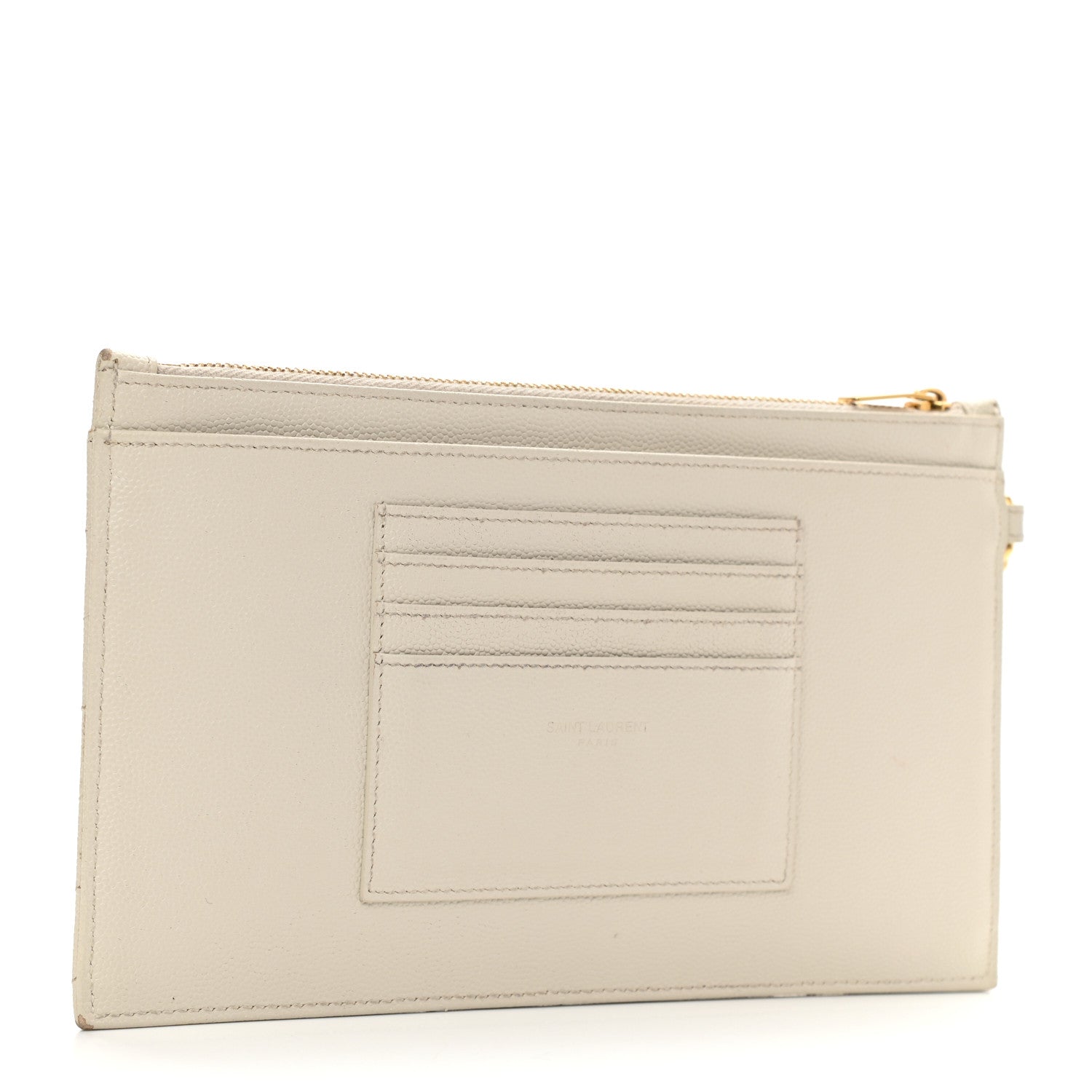 Saint Laurent Grain De Poudre Chevron Monogram Large Bill Pouch Blanc Vintage 3 of 13