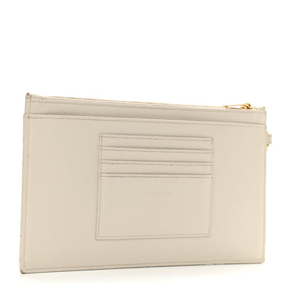 Saint Laurent Grain De Poudre Chevron Monogram Large Bill Pouch Blanc Vintage 3 of 13