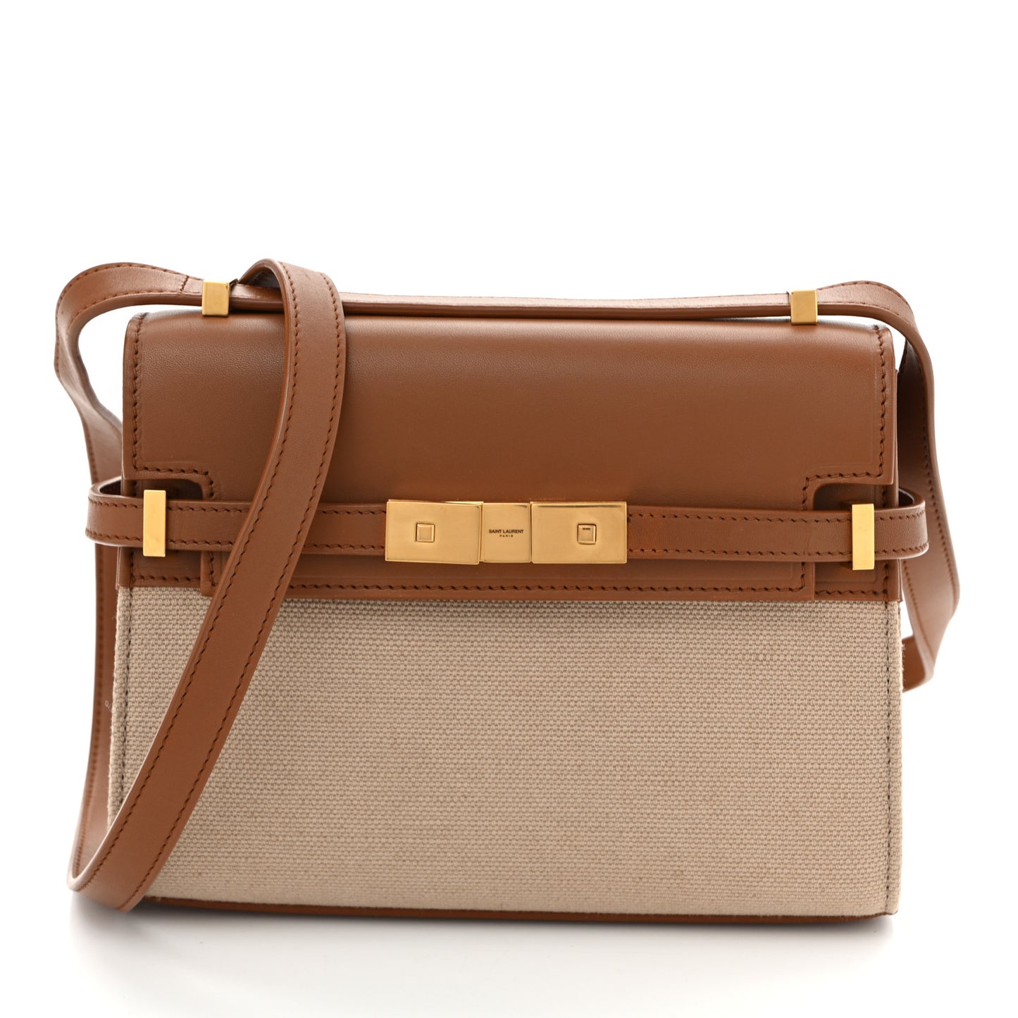 Canvas Calfskin Mini Manhattan Shoulder Bag  Natural Beige Brick