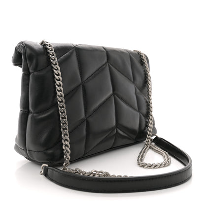 Saint Laurent Lambskin Quilted Toy Loulou Puffer Monogram Chain Satchel Black 3 of 11