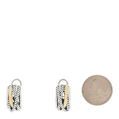 David Yurman Sterling Silver 14K Yellow Gold Crossover Cable Hoop Earrings 2 of 4