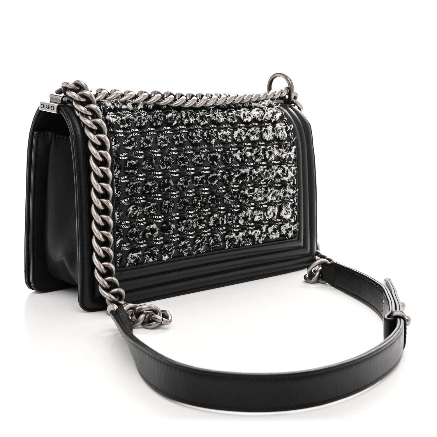 Chanel Tweed Calfskin Medium Boy Flap Black White 3 of 11