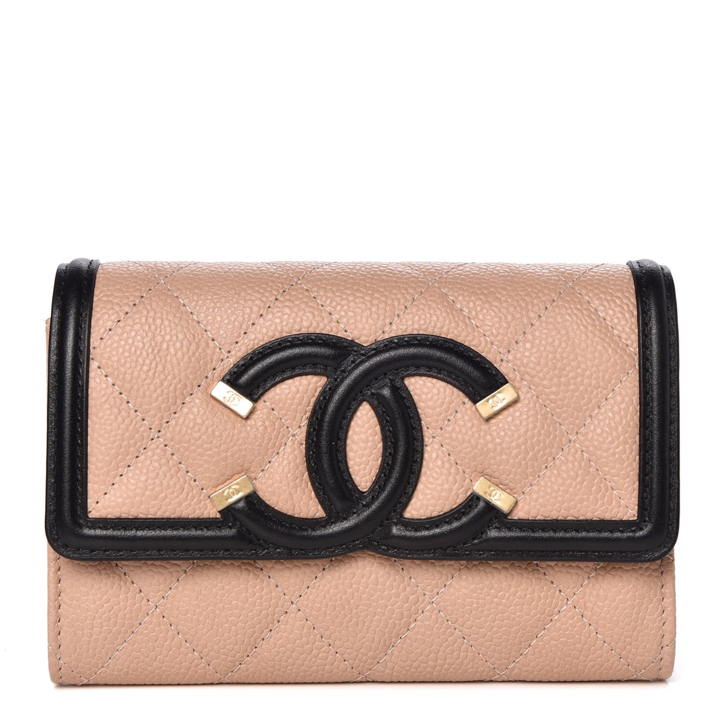 Caviar Quilted Medium Filigree Flap Wallet Beige Black