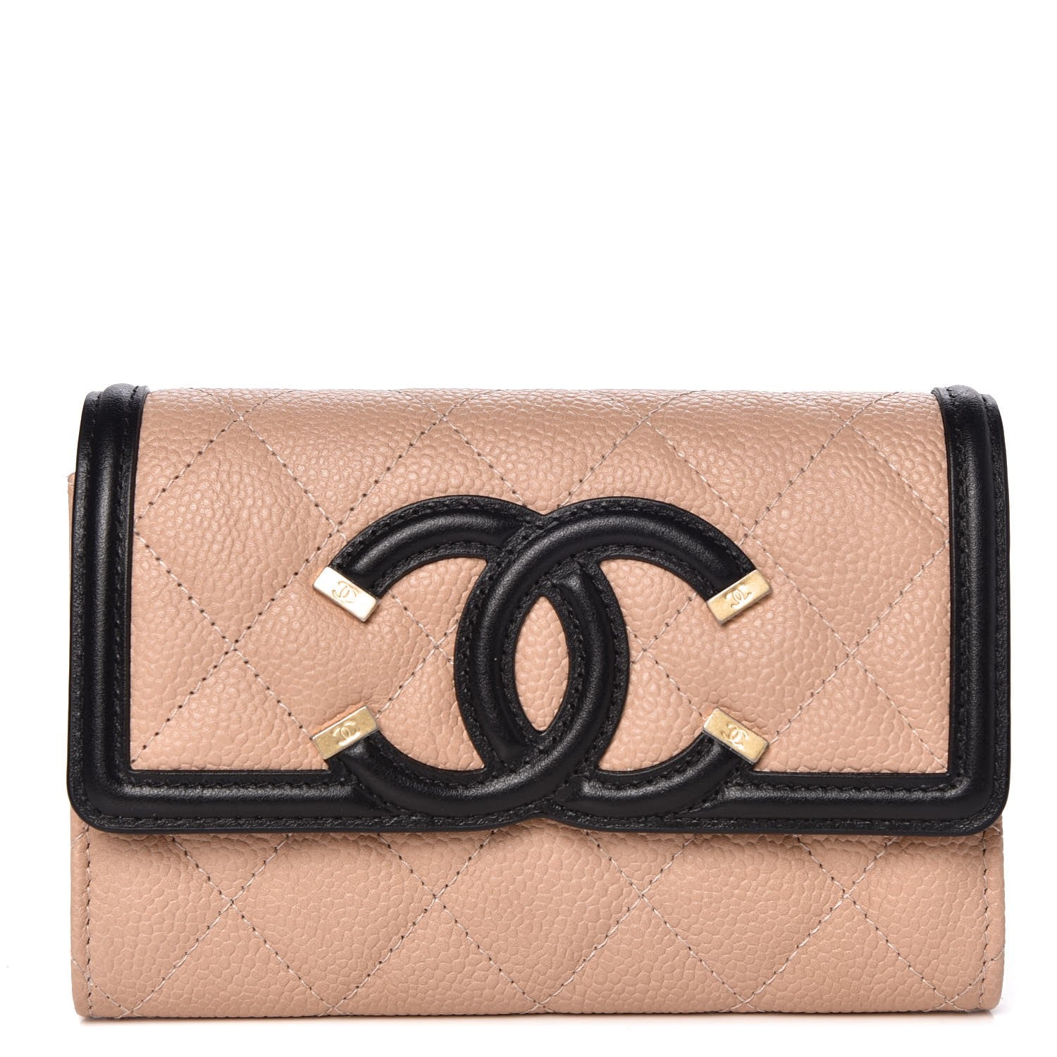 Chanel Caviar Quilted Medium Filigree Flap Wallet Beige Black 1 of 9