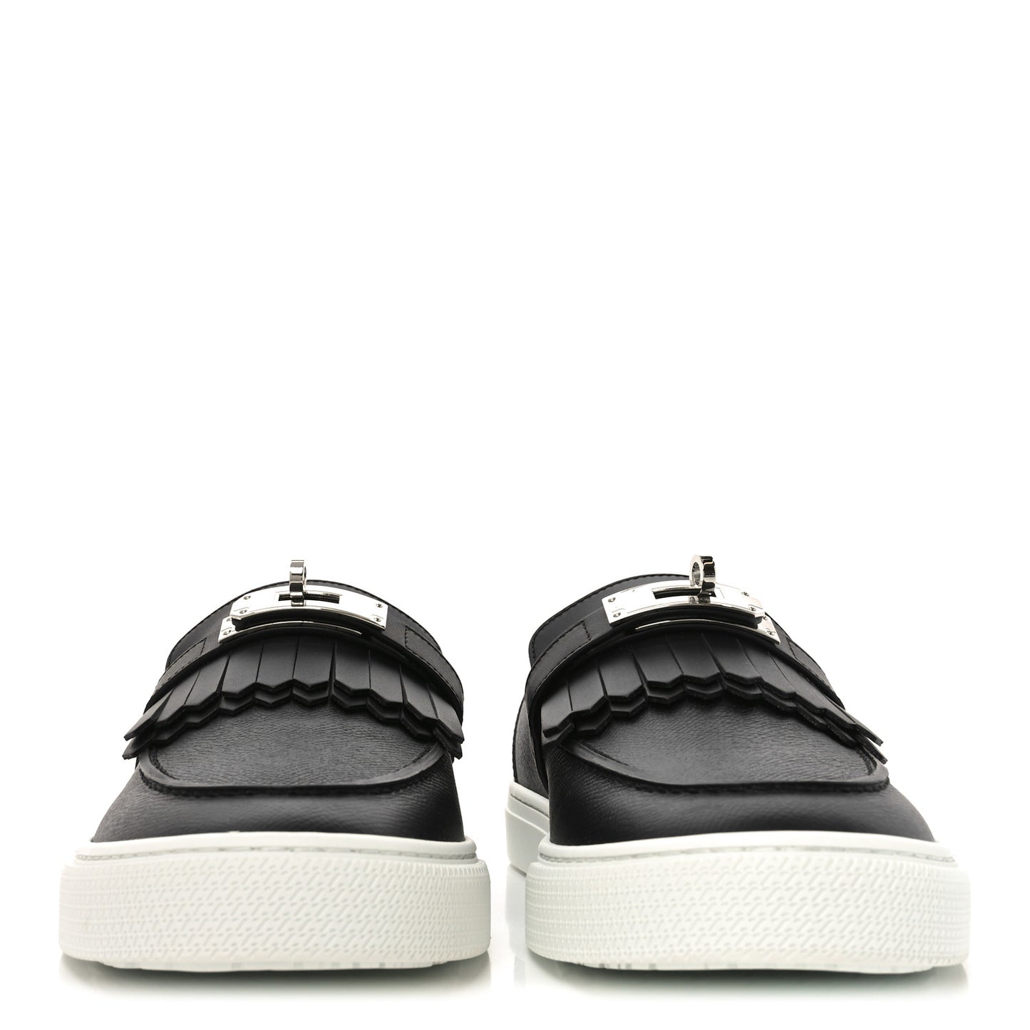 Epsom Calfskin Mens Game Slip On Fringe Sneakers 44.5 Black