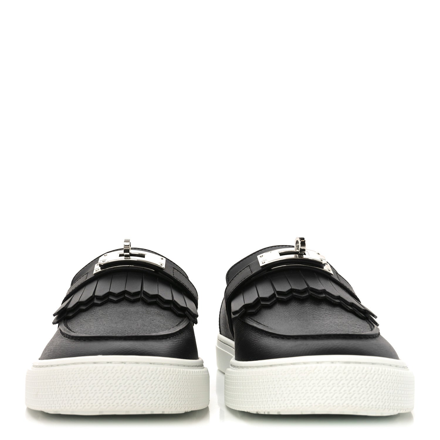 Hermes Epsom Calfskin Mens Game Slip On Fringe Sneakers 44.5 Black 3 of 8