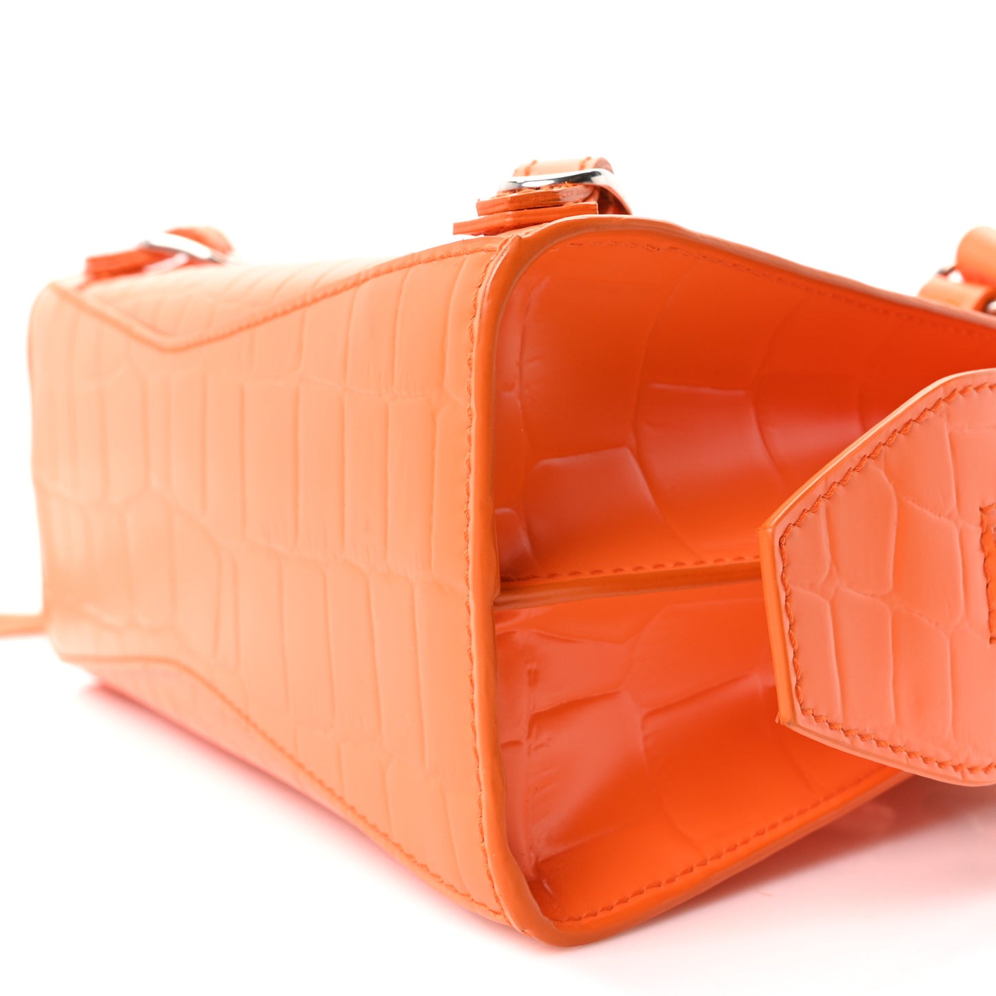 Semi Shiny Calfskin Crocodile Embossed Neo Classic Silver Hardware Mini City Orange