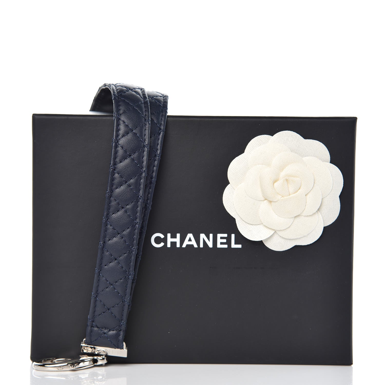 Chanel Lambskin Quilted Lanyard Key Holder Necklace Navy 4 of 4