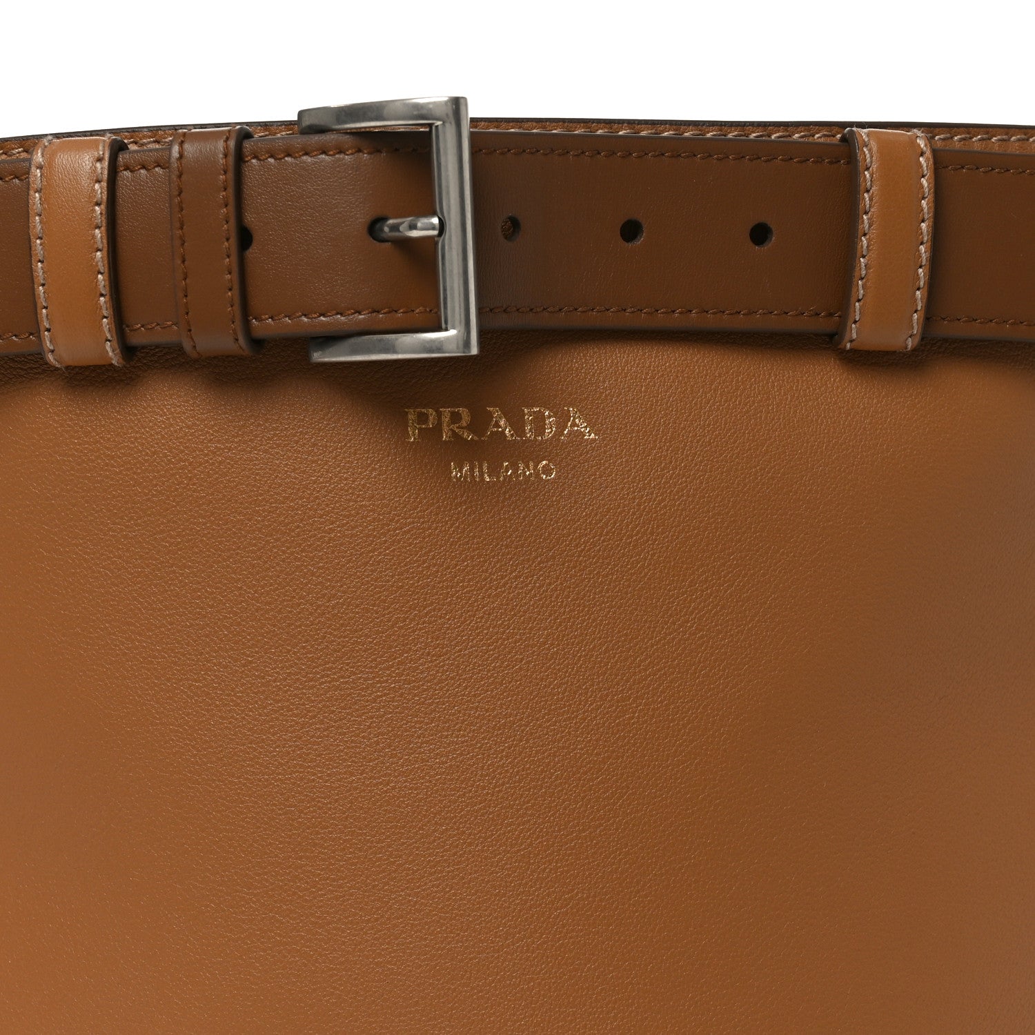 Prada Calfskin Buckle Bucket Bag With Belt Caramel 7 of 9