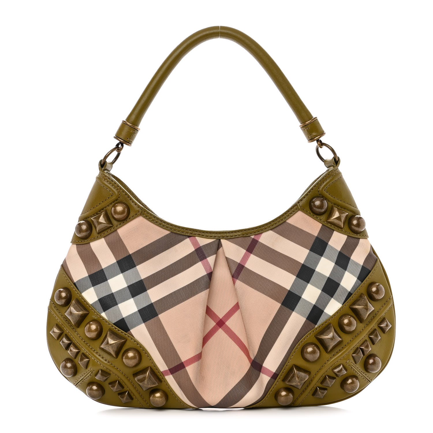 Burberry Nova Check Mega Stud Medium Alverton Hobo Green 1 of 14