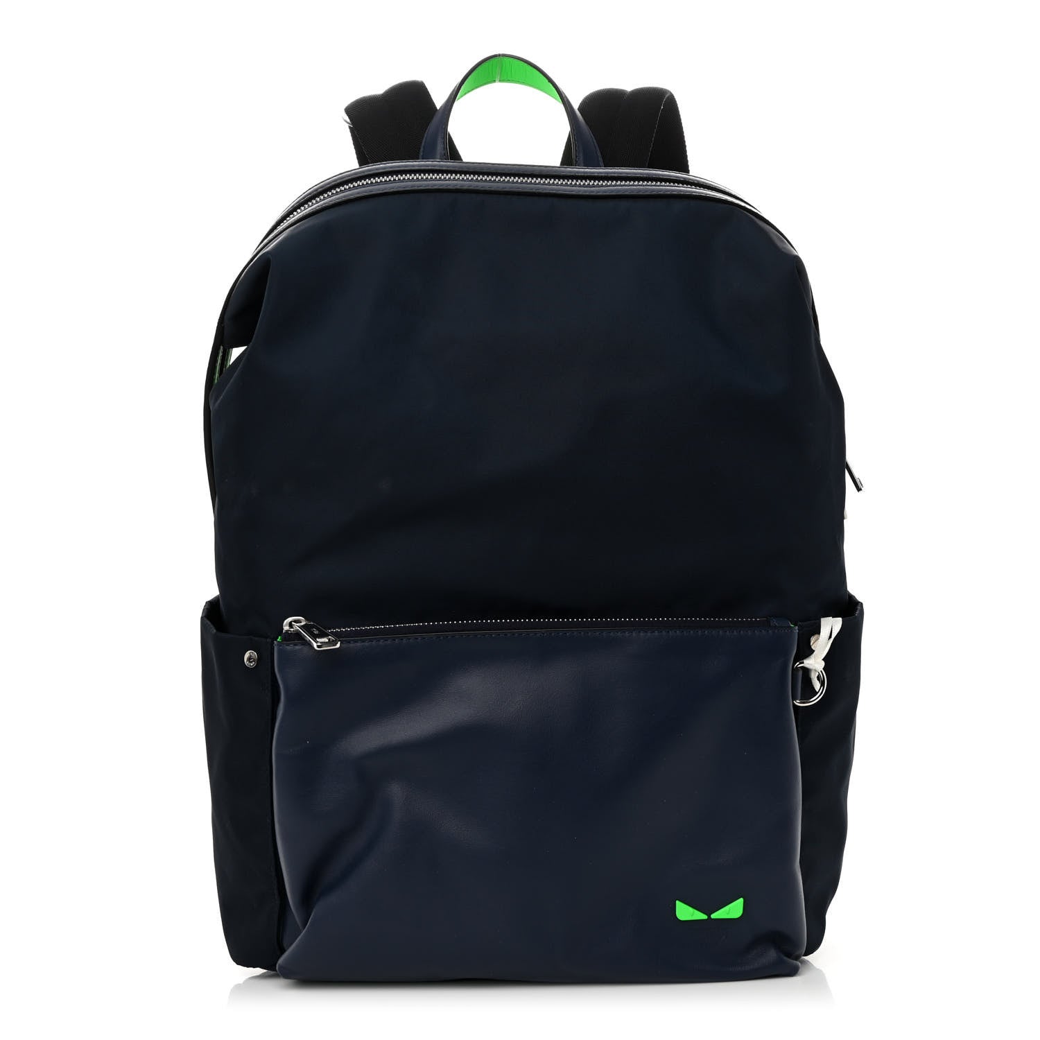 Fendi Nylon Vitello Century I See You Bug Eyes Backpack Dark Blue Fluo Green 1 of 10