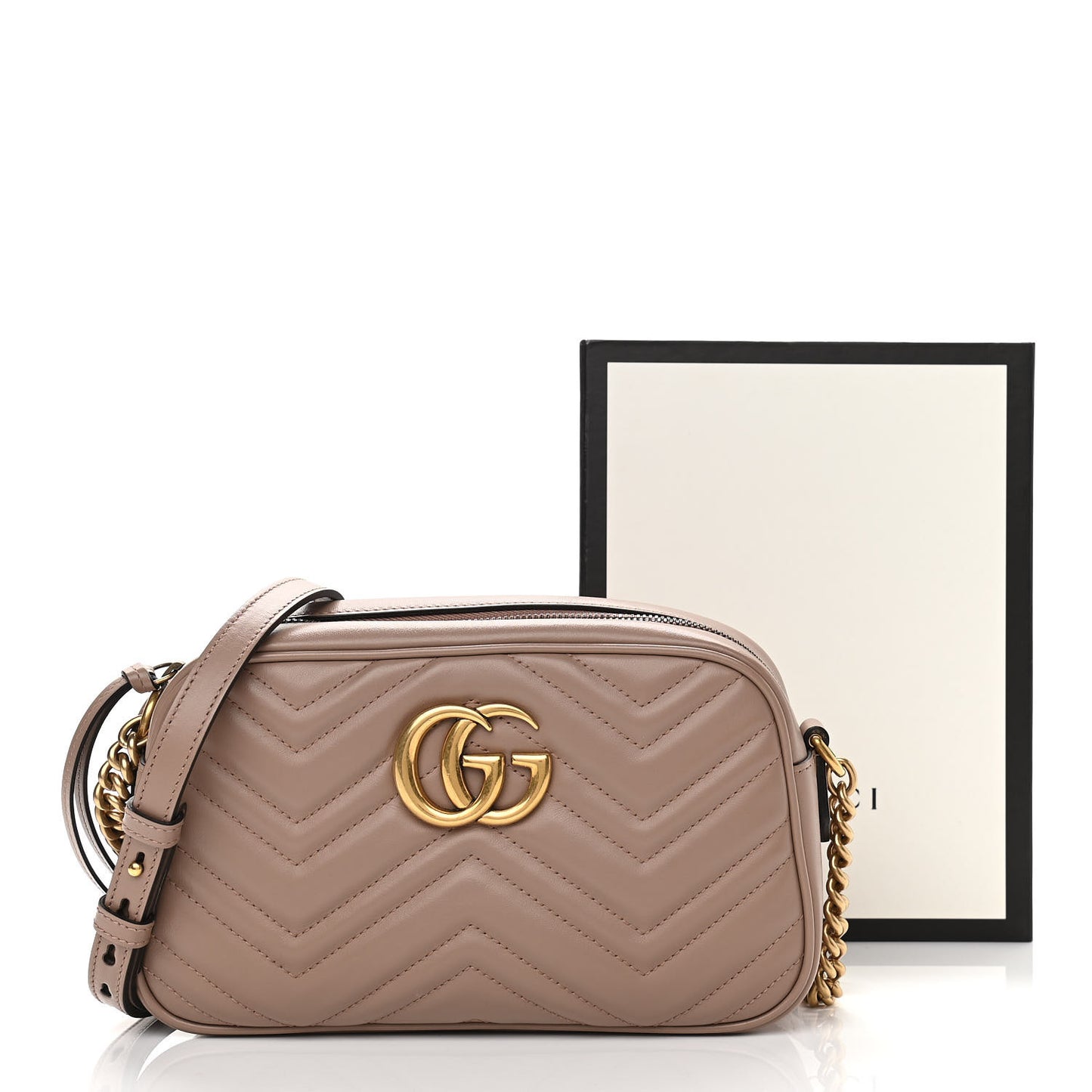 Calfskin Matelasse Small GG Marmont Chain Shoulder Bag Porcelain Rose