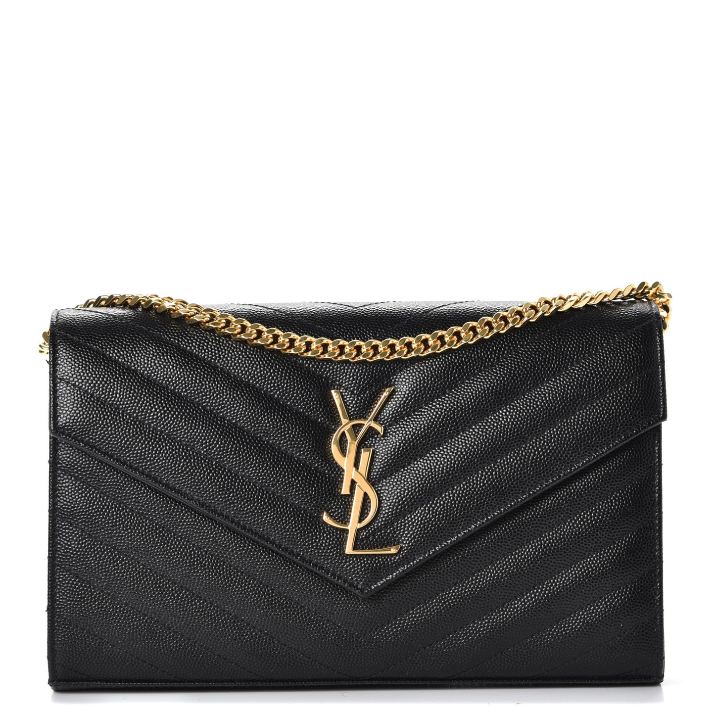 Grain De Poudre Matelasse Chevron Monogram Chain Wallet Black