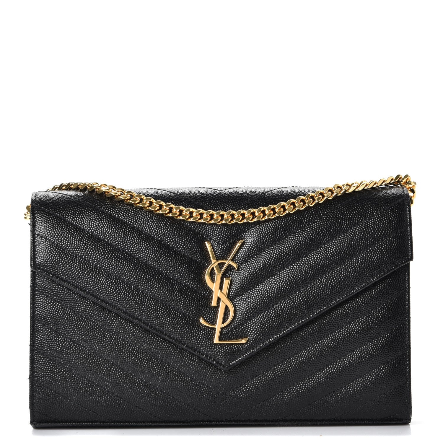 Saint Laurent Grain De Poudre Matelasse Chevron Monogram Chain Wallet Black 1 of 7