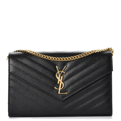 Saint Laurent Grain De Poudre Matelasse Chevron Monogram Chain Wallet Black 1 of 7