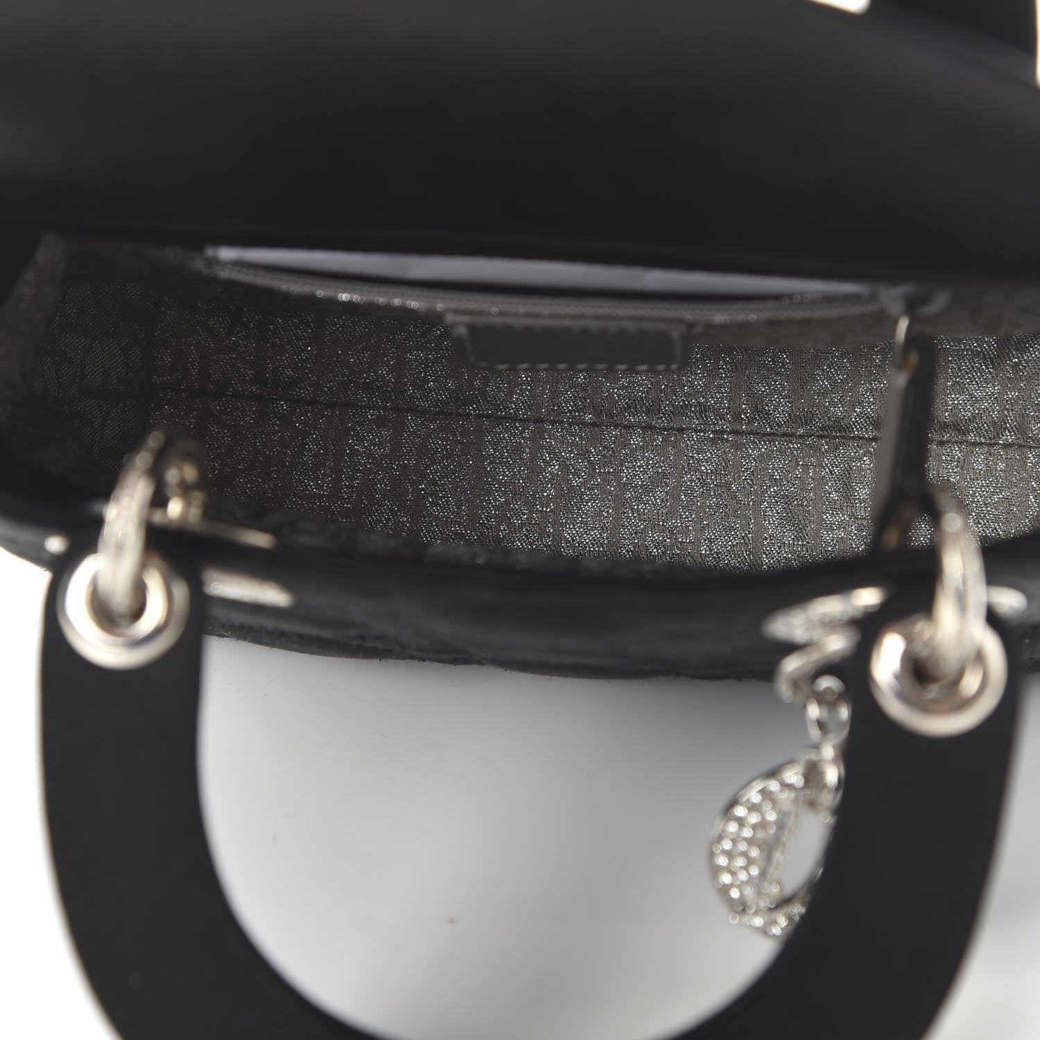 Christian Dior Satin Swarovski Crystal Cannage Mini Lady Dior Black 5 of 9