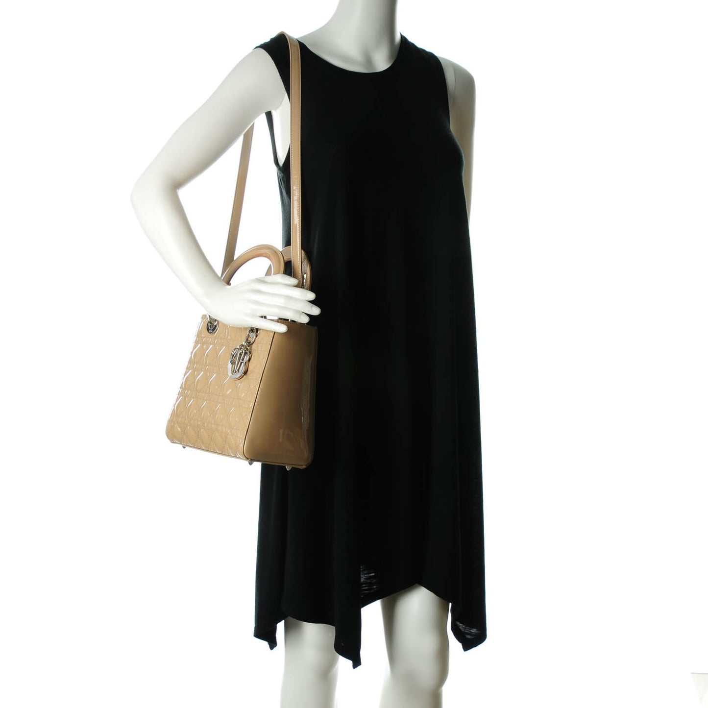 Patent Cannage Medium Lady Dior Beige