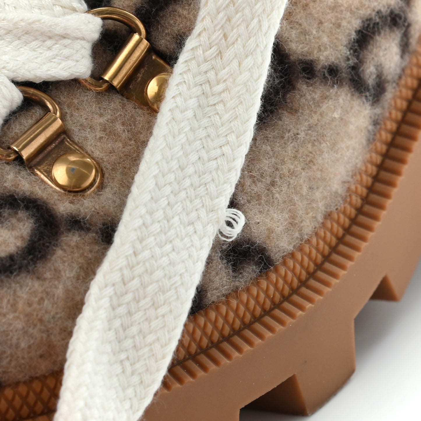 Covered Wool Big GG Monogram Womens Lace Up Combat Ankle Boots 37 Beige Ebony Cocoa