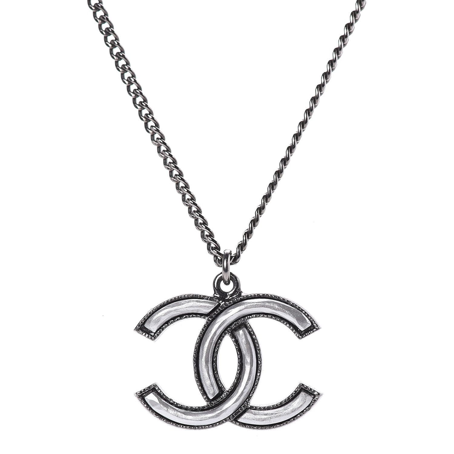 Chanel Ruthenium Enamel CC Necklace Silver 5 of 6
