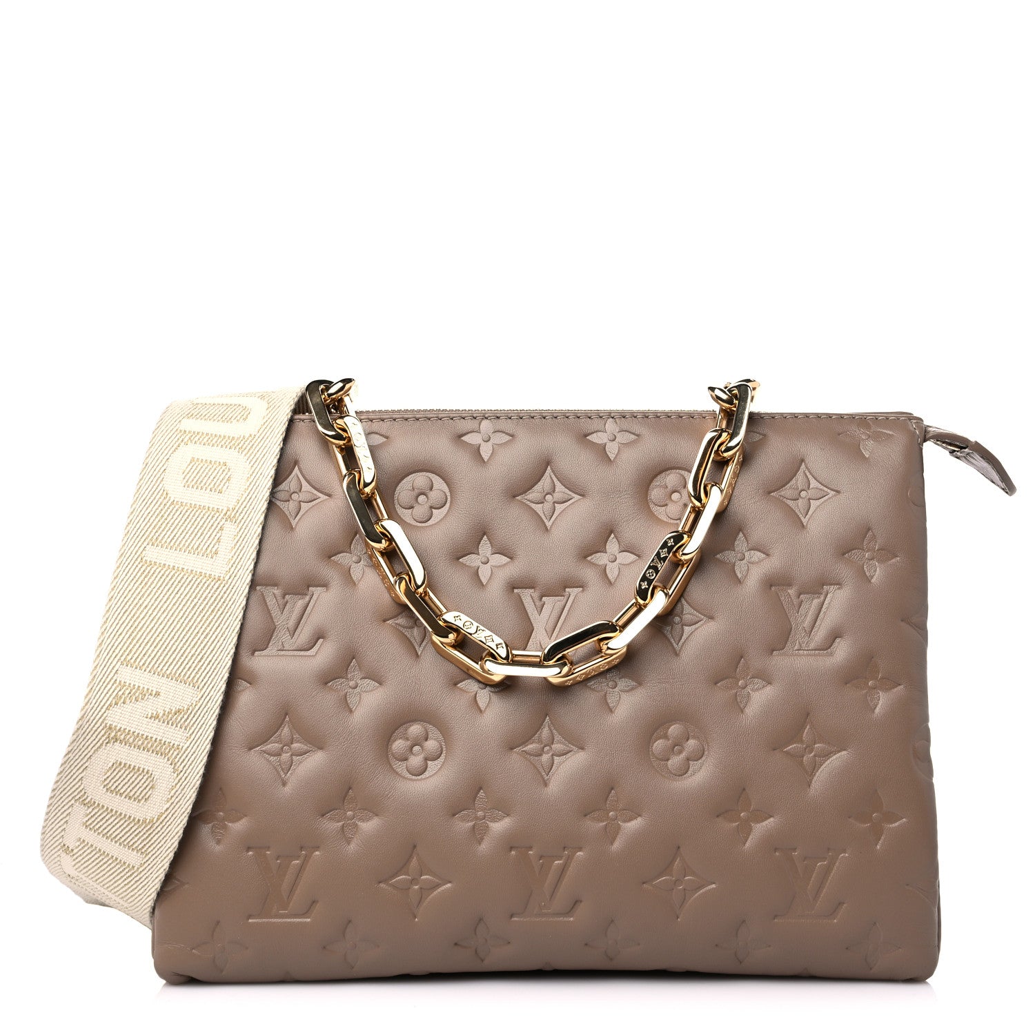 Louis Vuitton Lambskin Embossed Monogram Coussin PM Taupe 1 of 11