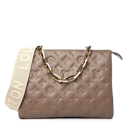 Louis Vuitton Lambskin Embossed Monogram Coussin PM Taupe 1 of 11