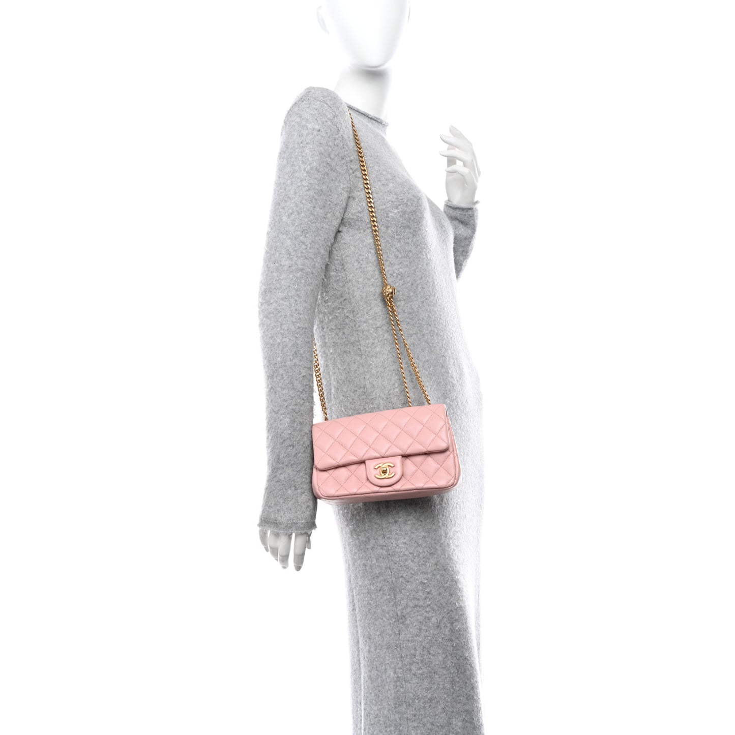 Lambskin Quilted Mini Rectangular Sweet Camellia Flap Light Pink