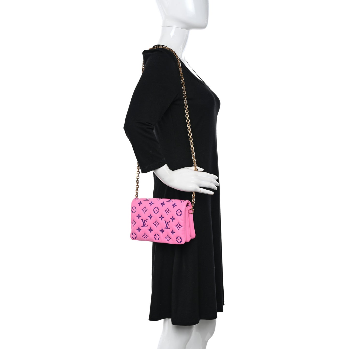 Lambskin Embossed Monogram Vuittamins Pochette Coussin Rose Violet