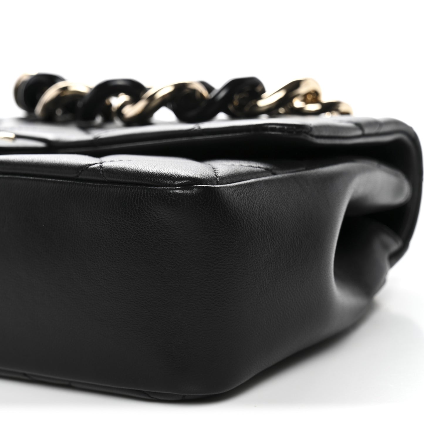 Lambskin Quilted Resin Bi-Color Chain Flap Bag Black