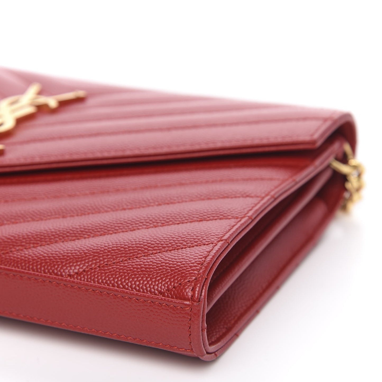 Grain De Poudre Matelasse Chevron Monogram Chain Wallet Red