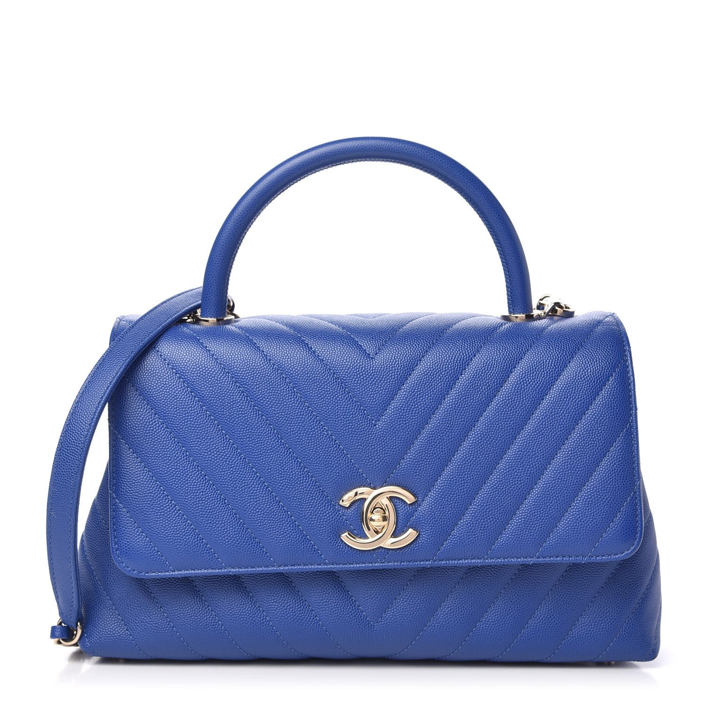 Caviar Chevron Quilted Small Coco Handle Flap Blue