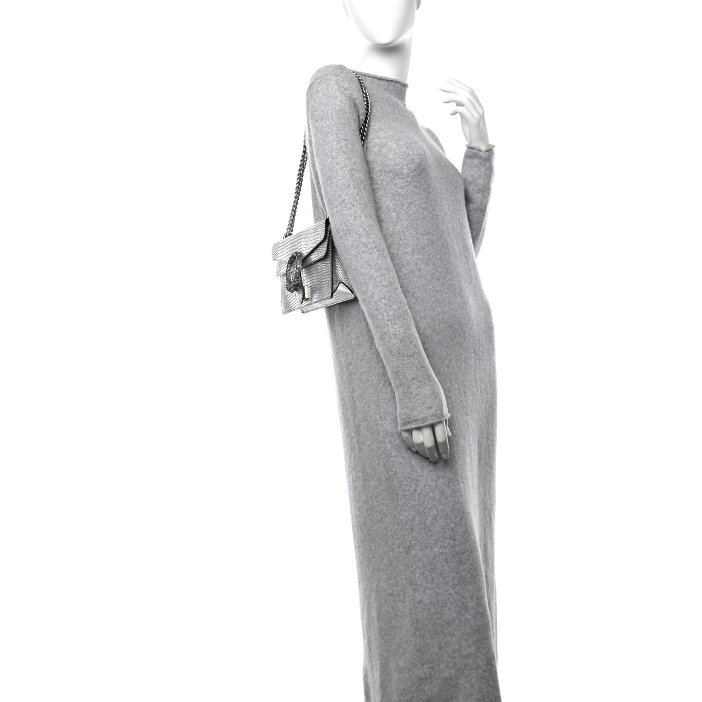 Lizard Crystal Small Dionysus Shoulder Bag Silver