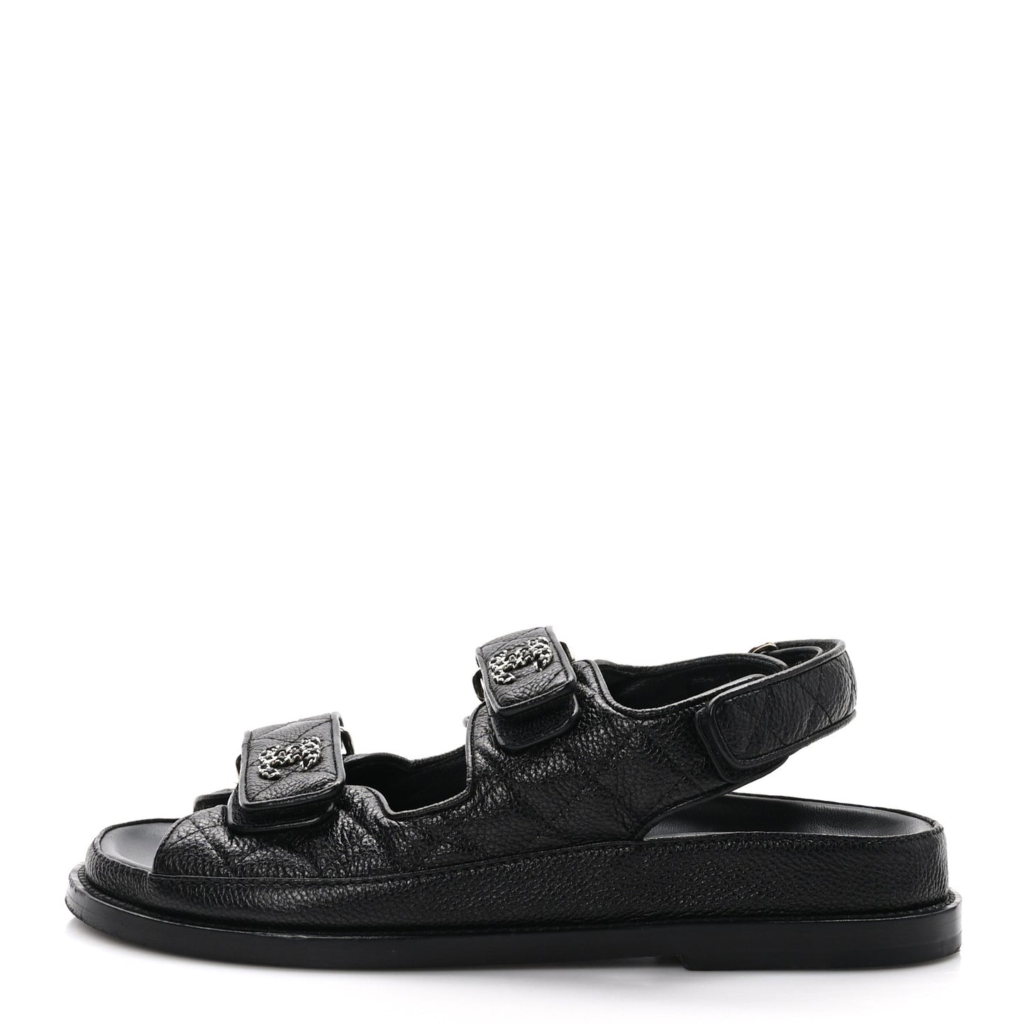 Grained Calfskin Velcro Dad Sandals 36 Black