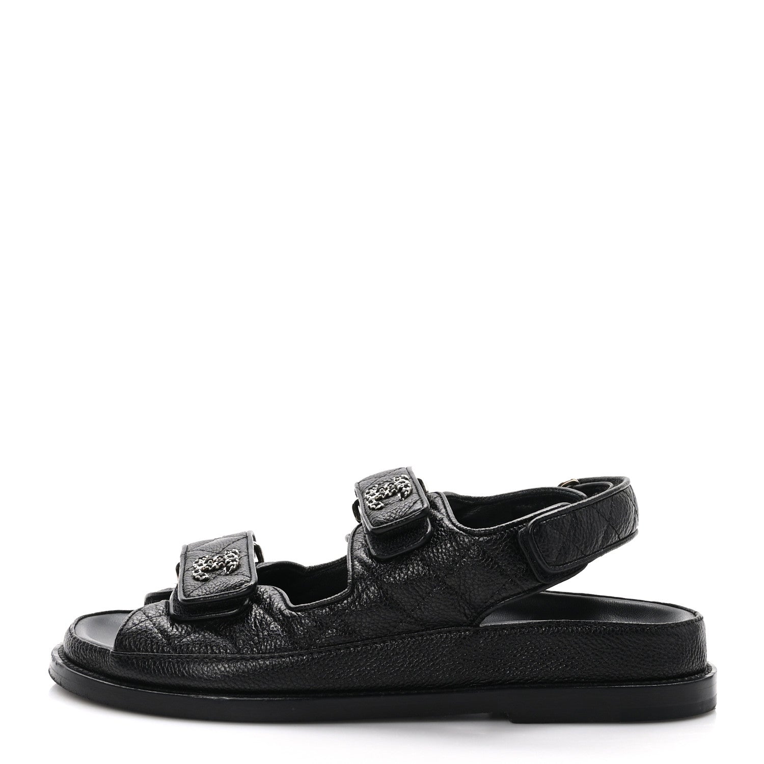 Chanel Grained Calfskin Velcro Dad Sandals 36 Black 1 of 13