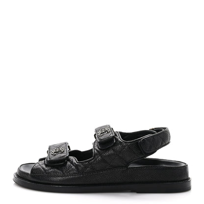 Chanel Grained Calfskin Velcro Dad Sandals 36 Black 1 of 13