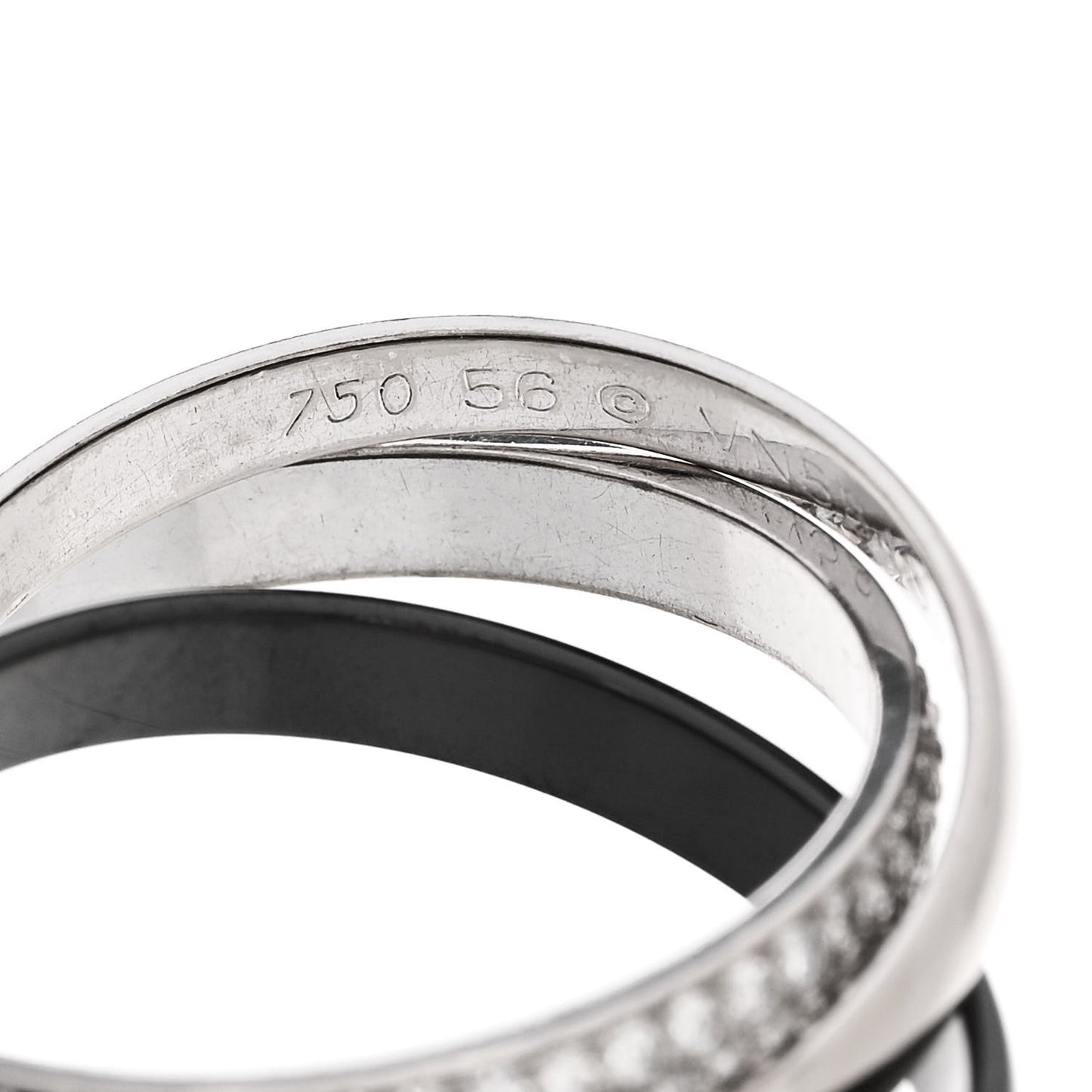 18K White Gold Ceramic Diamond Small Trinity Ring 56 7.75