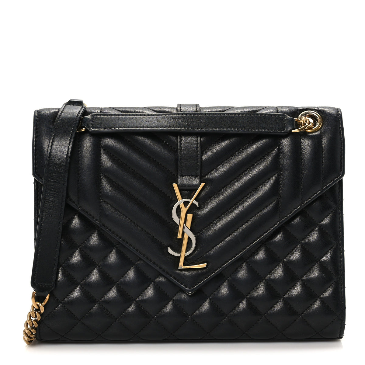 Lambskin Mixed Matelasse Triquilt Medium Monogram Satchel Black