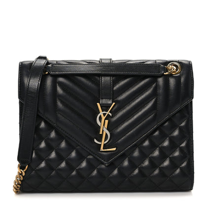 Saint Laurent Lambskin Mixed Matelasse Triquilt Medium Monogram Satchel Black 1 of 10