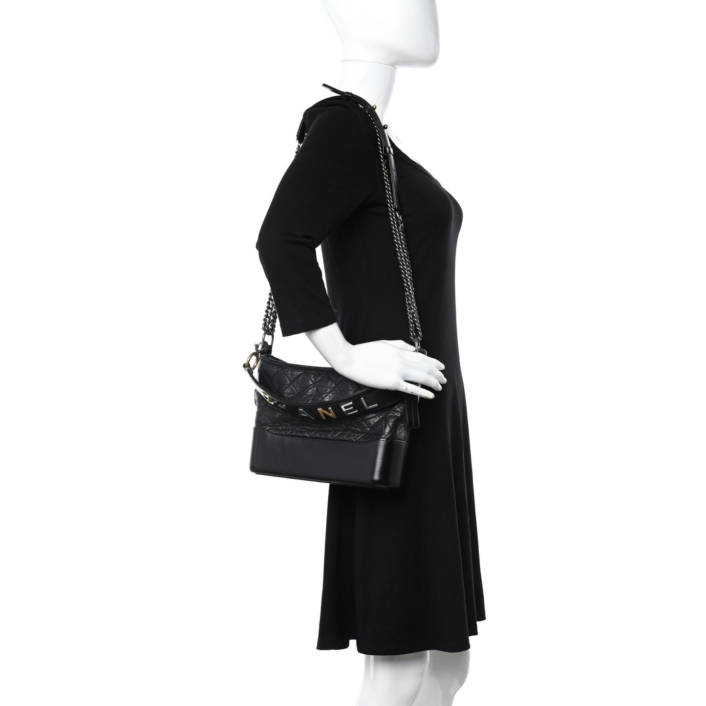 Aged Calfskin Quilted Small Gabrielle Logo Hobo Black