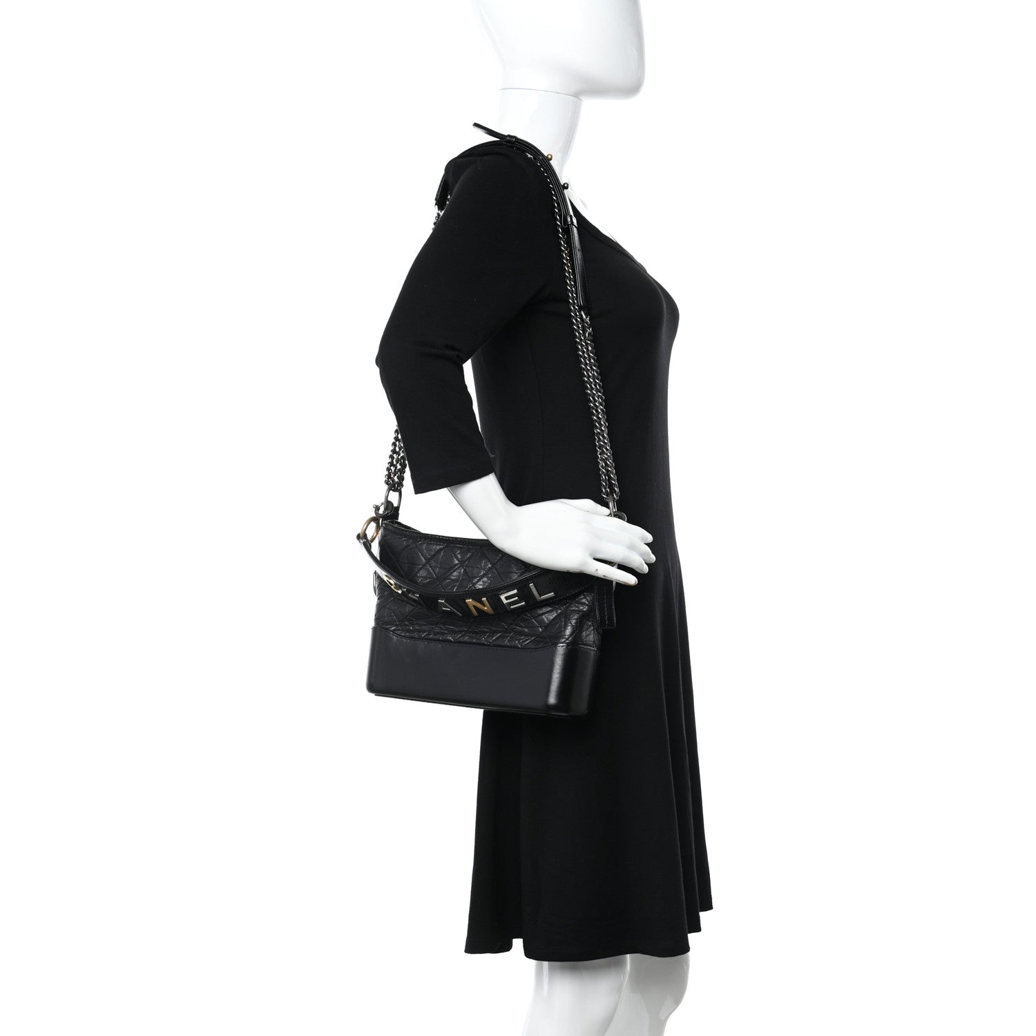Chanel Aged Calfskin Quilted Small Gabrielle Logo Hobo Black 3 of 10