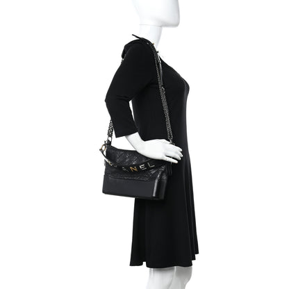 Chanel Aged Calfskin Quilted Small Gabrielle Logo Hobo Black 3 of 10