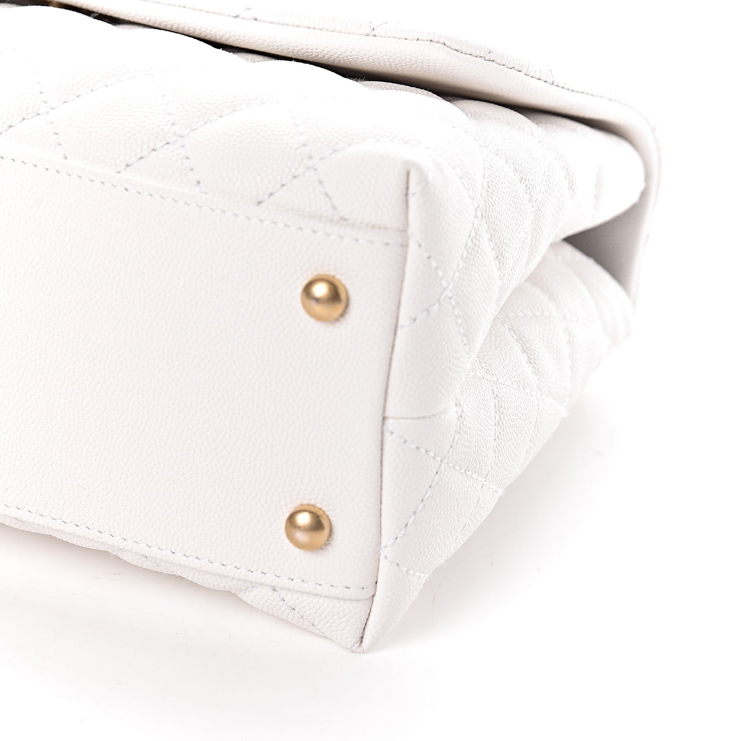 Caviar Lizard Quilted Small Coco Handle Flap White Beige