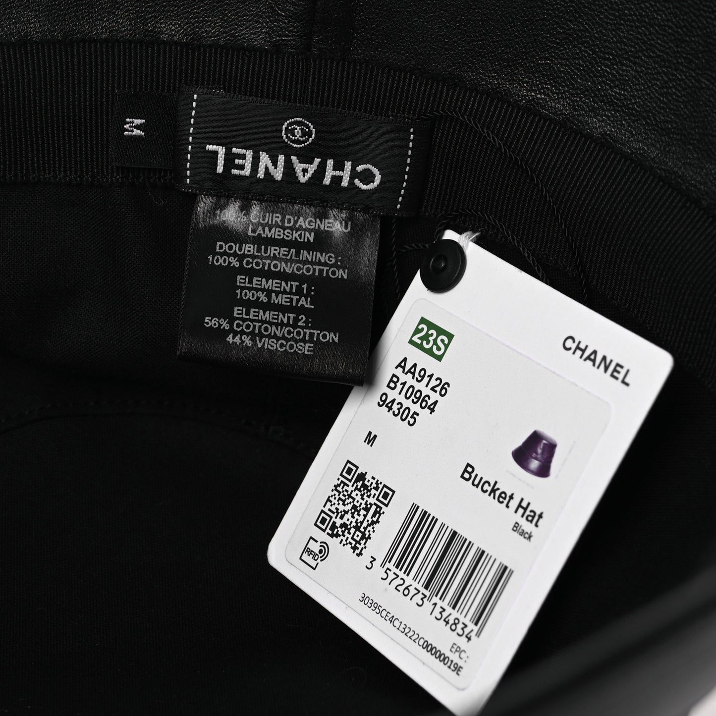 Lambskin CC Bucket Hat M Black