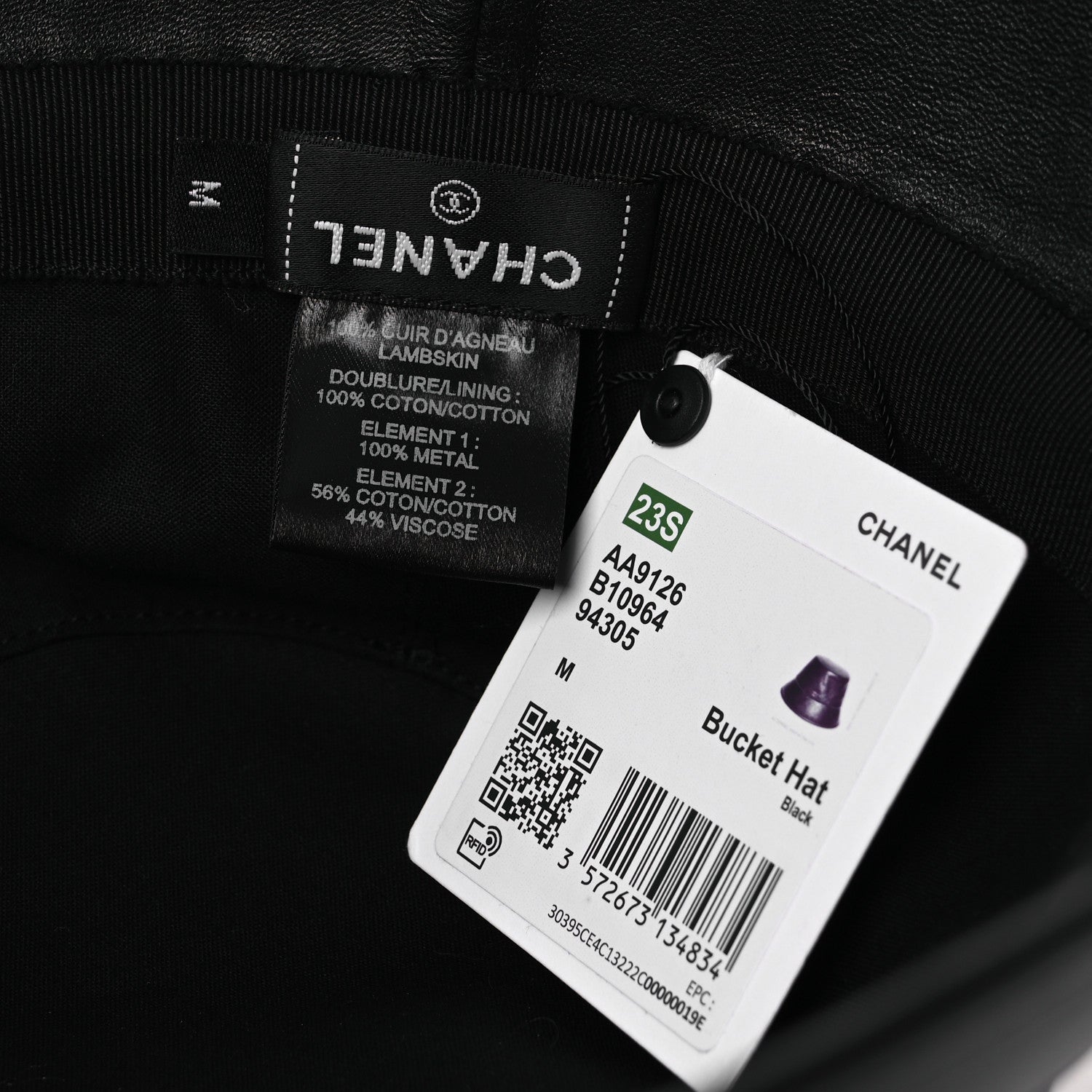 Chanel Lambskin CC Bucket Hat M Black 8 of 9